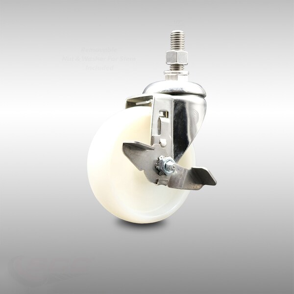 Service Caster 4 Inch 316SS Nylon Wheel Swivel 1/2 Inch Threaded Stem Caster with Brake SCC SCC-SS316TS20S414-NYS-TLB-121315 - main